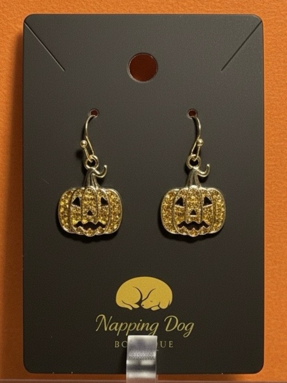 Orange Stone Jack-O’-Lantern Dangle Earrings – Gold-Tone Halloween Earrings